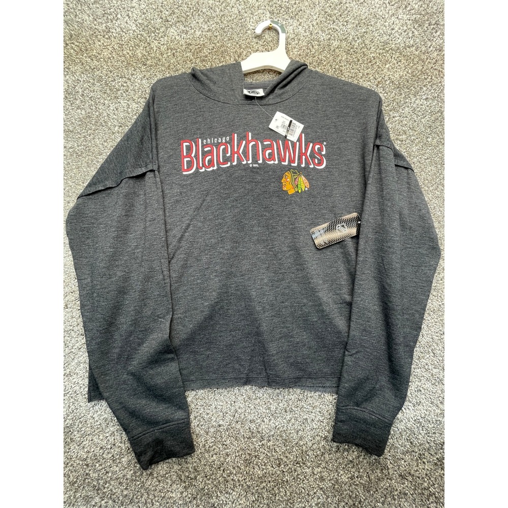 NHL Chicago Blackhawks Hoodie Women M Dark Gray NEW Cropped Pullover